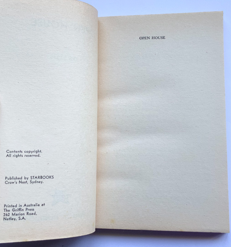 OPEN HOUSE Australian sleaze pulp fiction paperback book 1960s